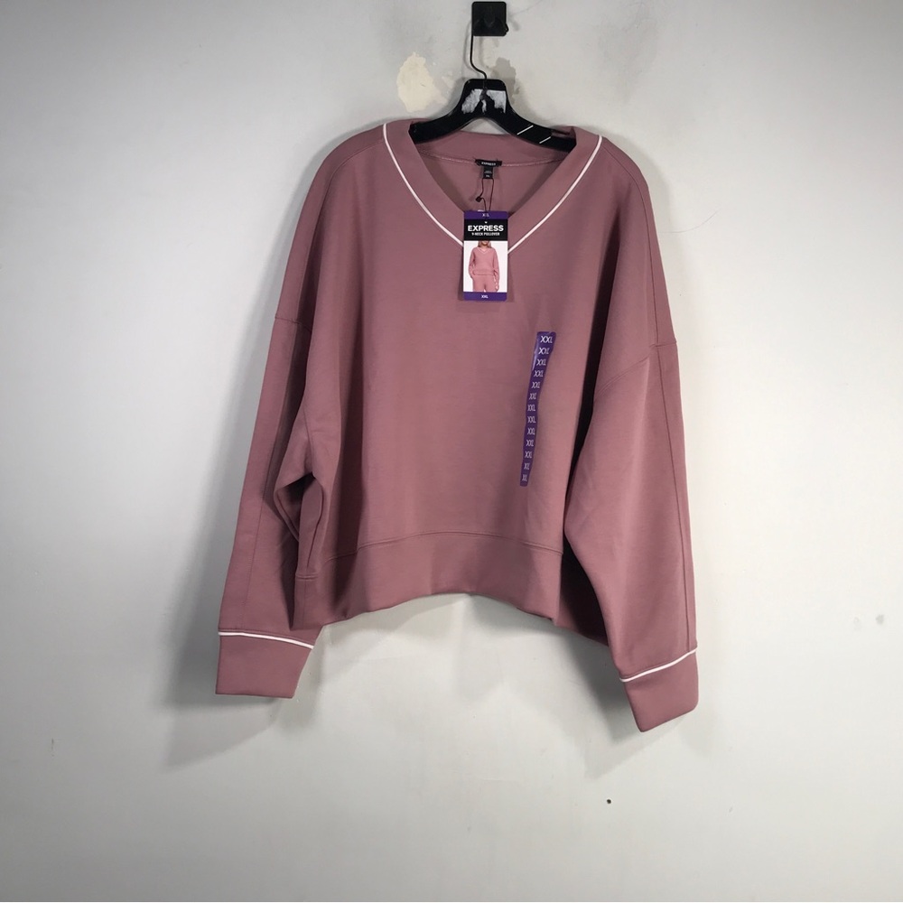 Express Long Sleeve V-Neck Pullover, Women's Size XXL - Pink